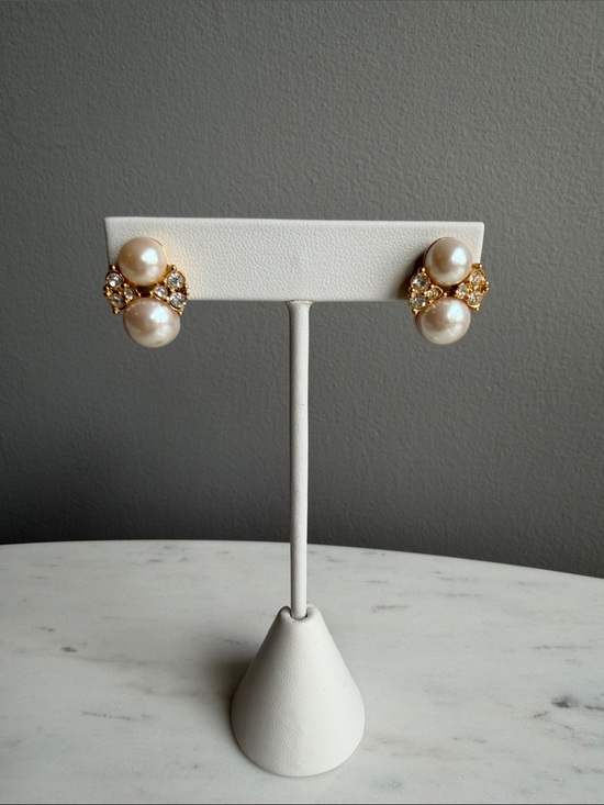 Napier Jewelry - Vintage Napier Gold Pearl and Crystal Drop Earrings - Feminine, Classic